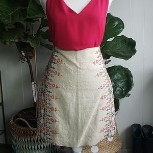 Loft Embroidered linen mini skirt